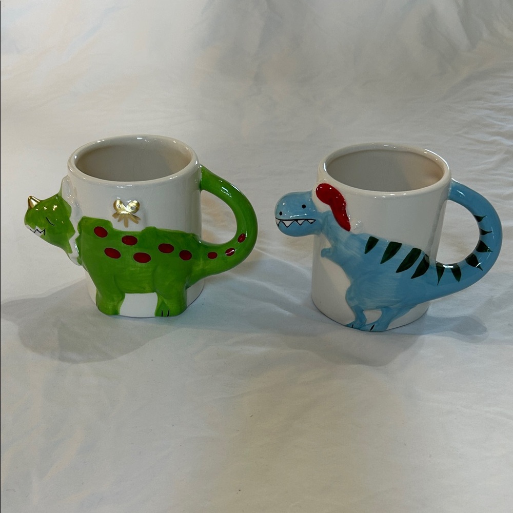 Dinosaur Themed Ceramic Mugs Set Sleigh Bell Bistro